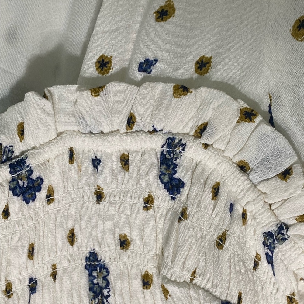 Free People Floral Two Faces Mini Dress Sz S White Smocked Long Sleeve Flowy - Picture 6 of 12